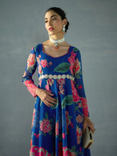 Women Navy Floral Sweetheart Neck Anarkali Kurta-SHKUR00435